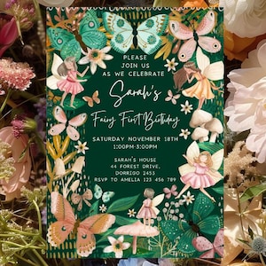 Invito per il primo compleanno di una fata, invito modificabile per una fata, invito per una fata, invito per il primo compleanno, fairyboho1