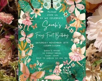 Editable Fairy First Birthday Invitation, Butterfly Fairy Garden Invitation, Fairy Invite, Any Age Birthday Invitation, fairyboho1