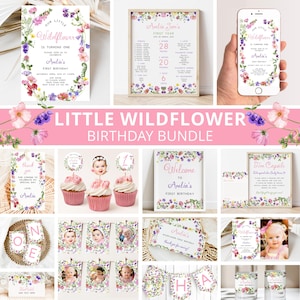 Wildflower Birthday Invitation Bundle, Wildflower 1st Birthday Bundle, Wildflower 1st Birthday Invite, Wildflower Party, Editable Printable