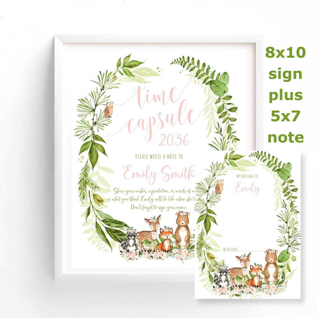 Printable Time Capsule Sign and Note, Wild One Woodland Animals First ...