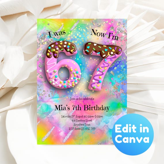 Canva Template 6-7 Birthday Invitation, 7th Invite, 67 Editable Template (Digital Download)