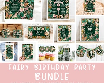 Fairy Birthday Party Bundle, Fairy Theme Party Decor, Fairy Invitation Tag Milestone Sign Water bottle Label Thank you, fairyboho1