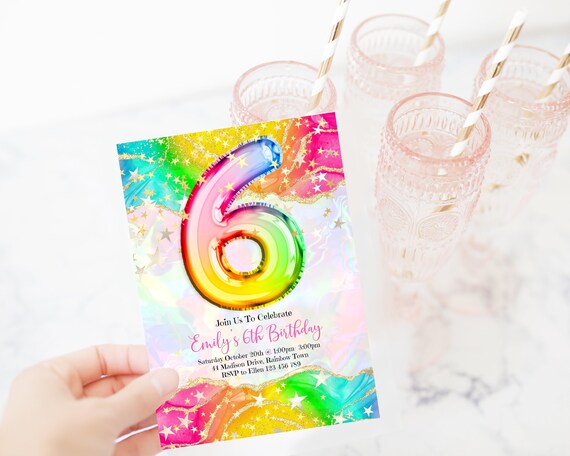 6th Printable Birthday Invitation Editable Colorful Bright | Etsy