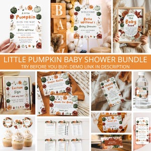 Little Pumpkin Baby Shower Bundle, Fall Baby Shower Invitation, Pumpkin Baby Shower, Autumn Baby Shower Decorations, Signs Cupcake Games Tag