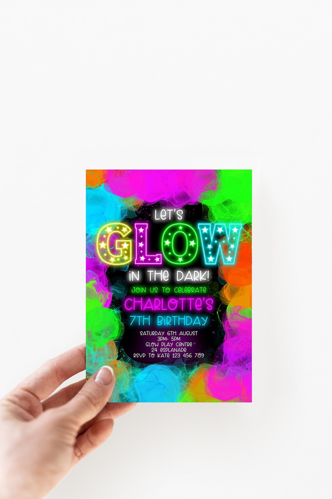 Glow Party Invitation, Glow Birthday Invitation, Glow Invitation