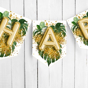Geburtstagsgirlande druckbar mit goldenen Glitter, alles Gute zum Geburtstag Dekor, Zahlen Geburtstagsparty Girlande druckbare Geburtstagsparty Girlande, tg1