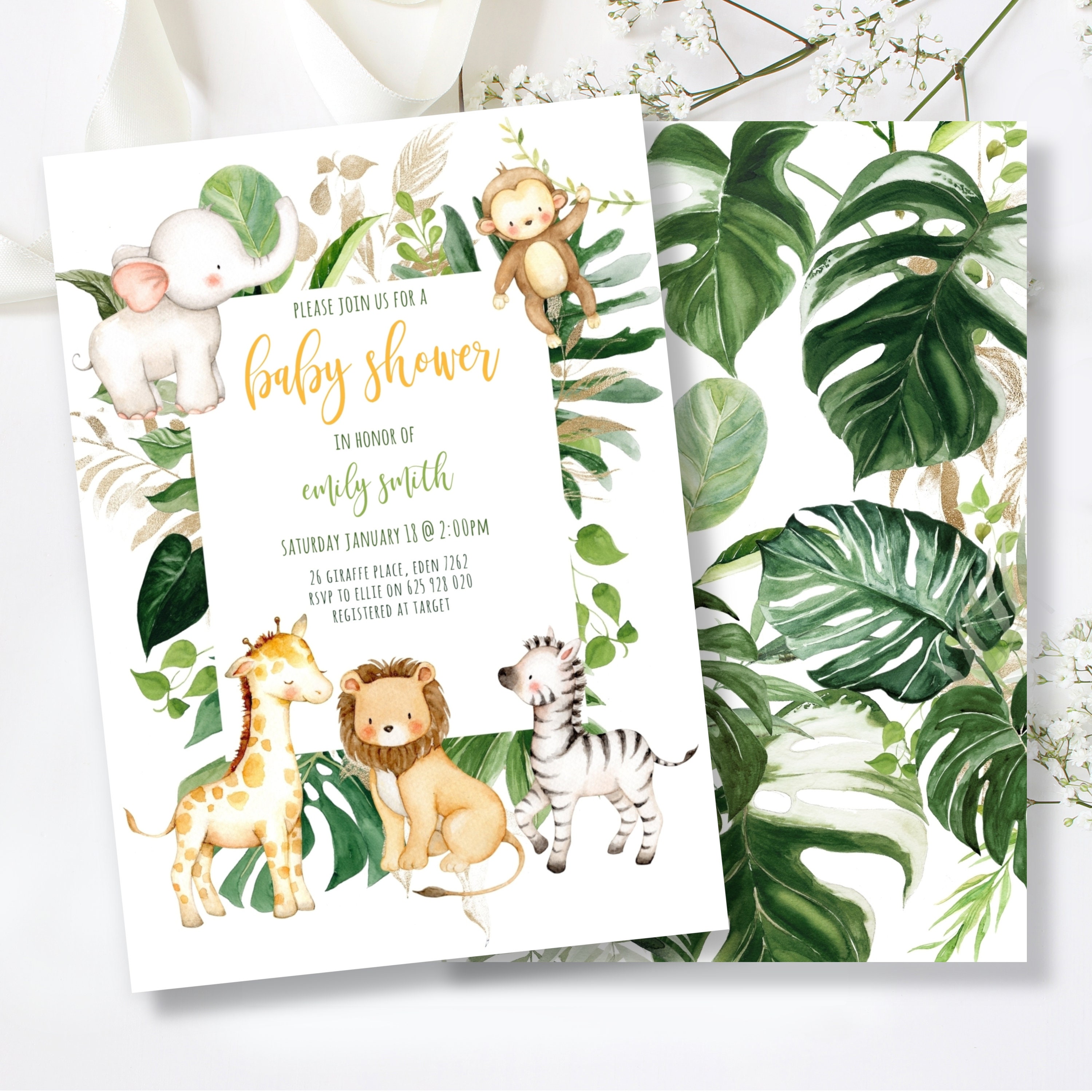 Baby Shower Invitation Jungle Baby Shower Invitation Boy Etsy