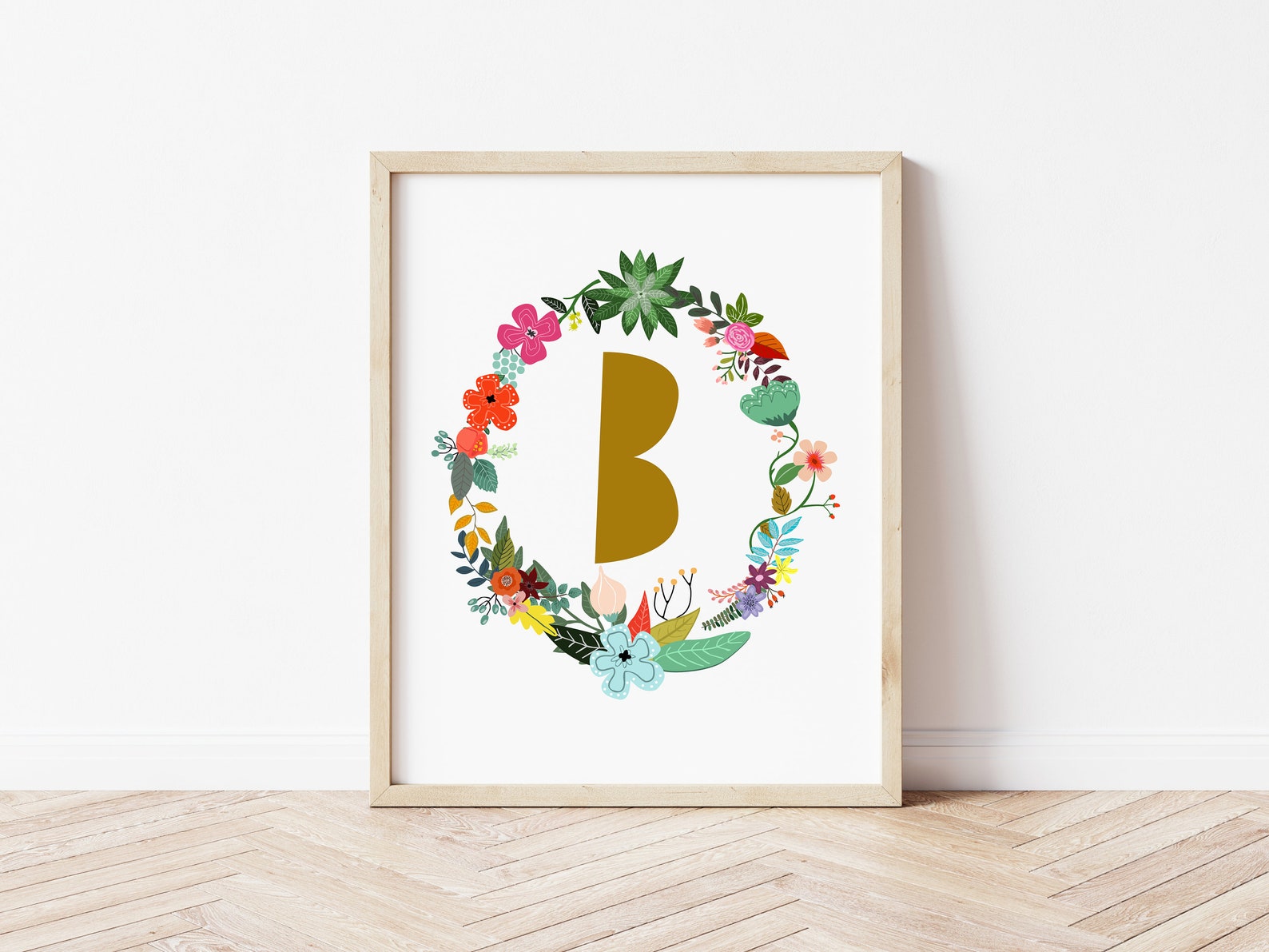 Letter B Girl Boho Monogram Letter B Print Mustard Floral | Etsy
