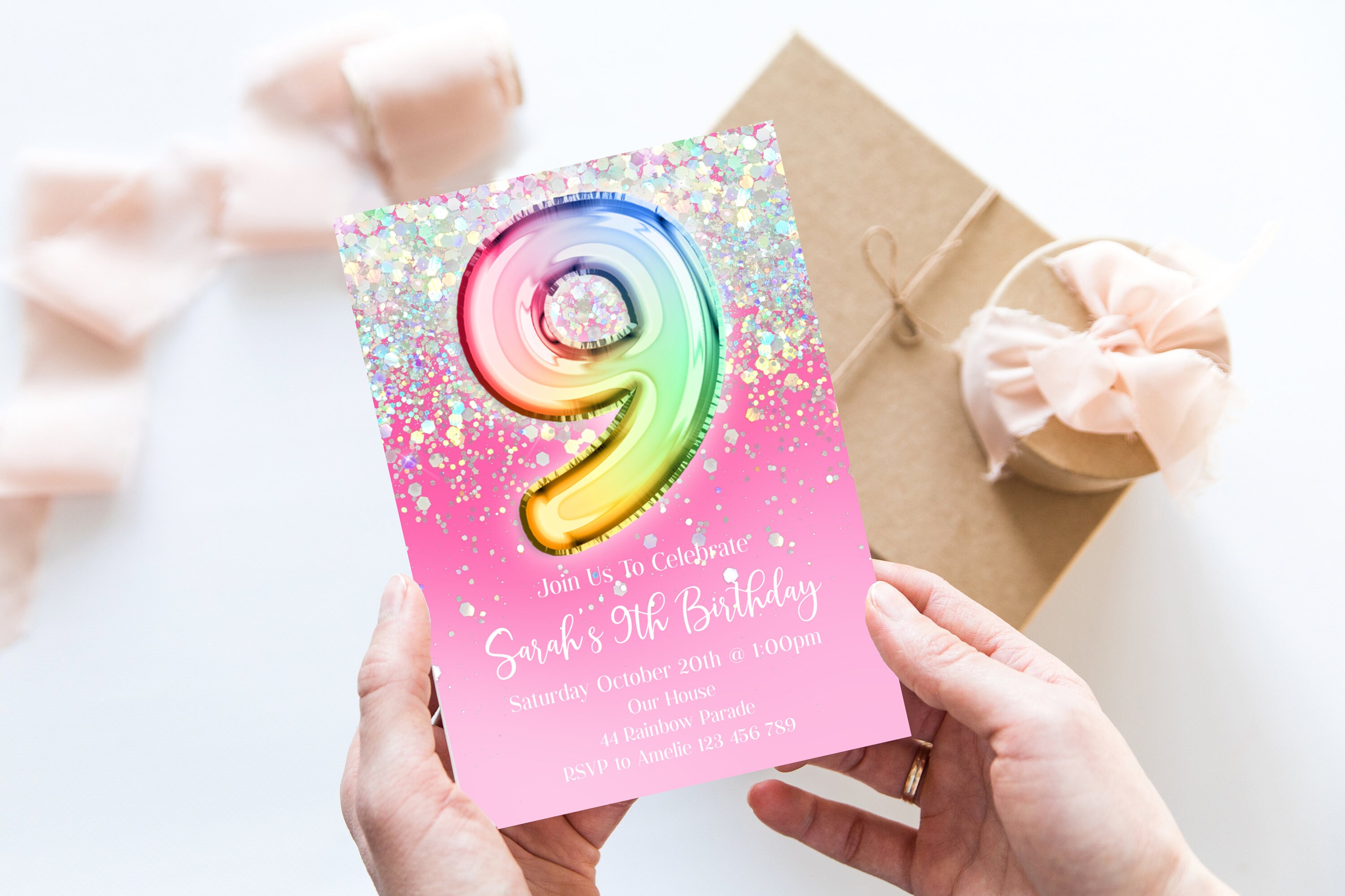 9th-birthday-invitation-editable-pink-glitter-birthday-etsy