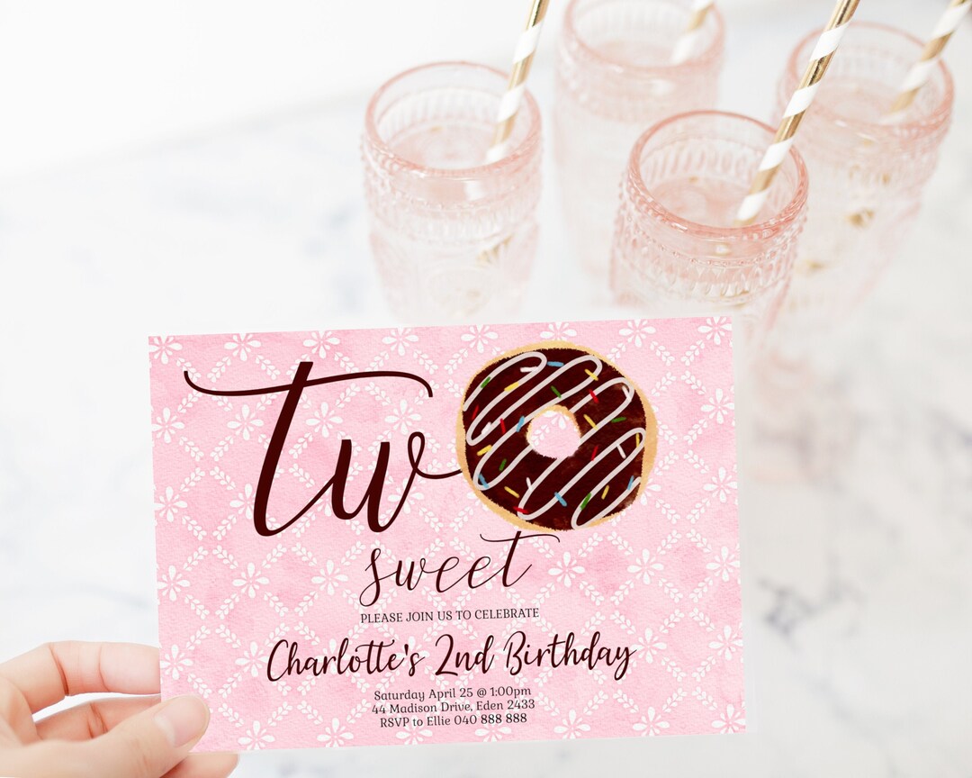 Editable Donut Two Sweet Birthday Invitation 2nd Birthday Chocolate ...