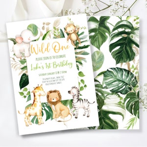 Wild One, Safari Birthday Invitation Boy, Jungle First Birthday Invitation Boy, First Birthday, Editable Printable, Elephant Lion, saf1