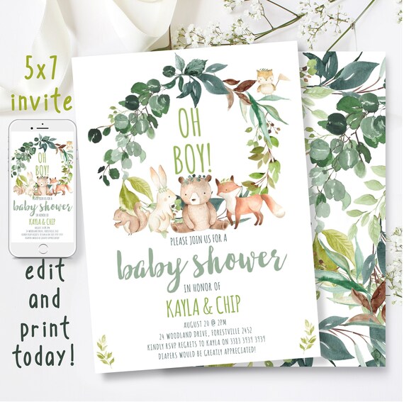 etsy baby shower invitations woodland