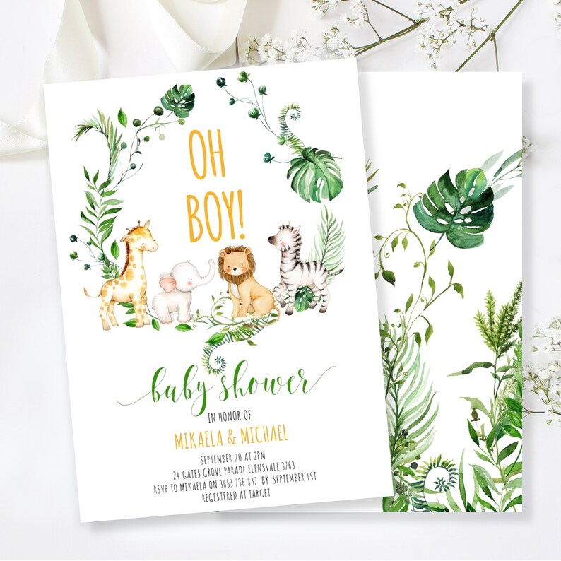 Safari Baby Shower Invitation Jungle Baby Shower Invitation Etsy