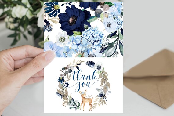 Deer Baby Shower Thank You Card Baby Shower Boy Woodland | Etsy