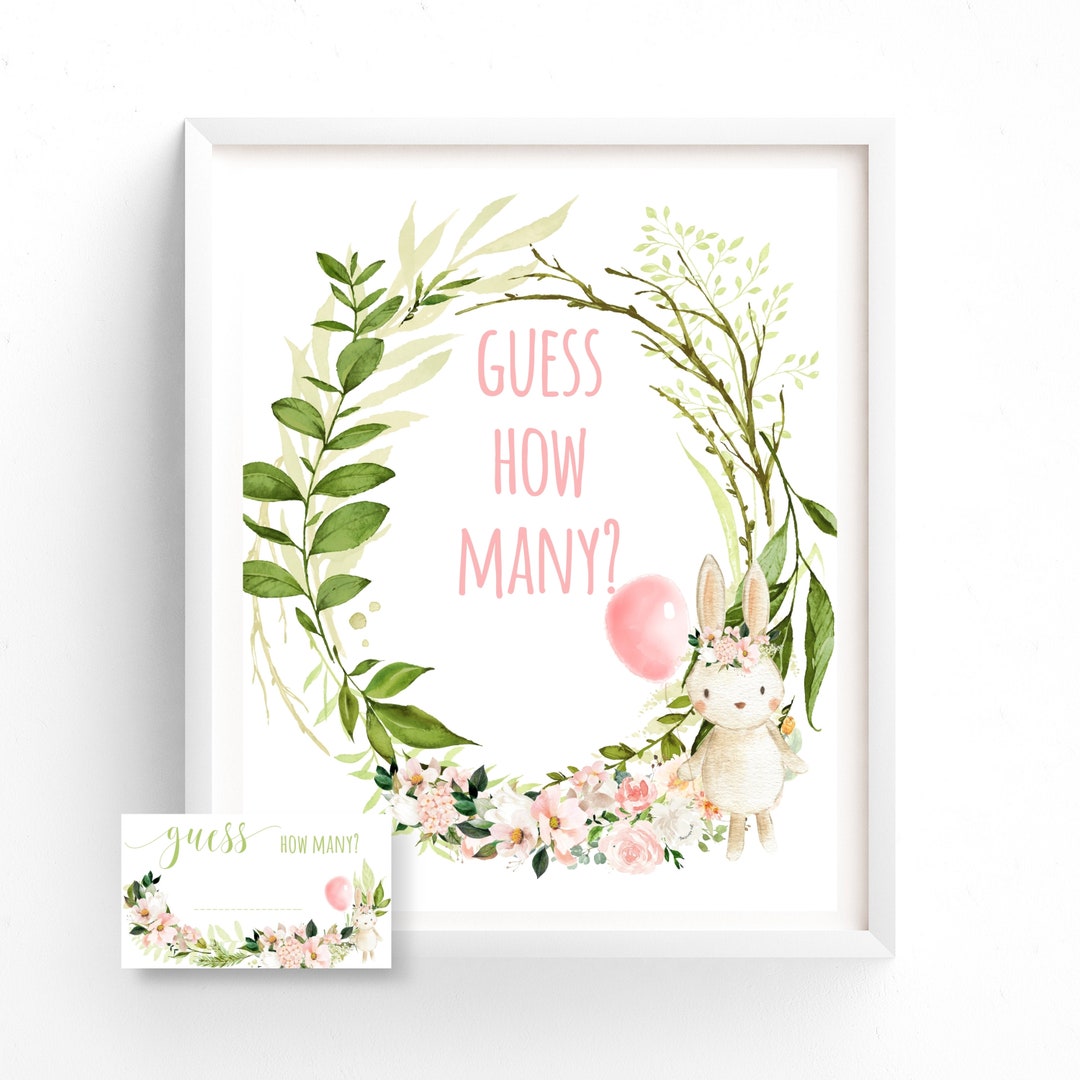 8x10 Guess How Many Game Sign Plus Card, Baby Shower Signs, Bunny Boho ...