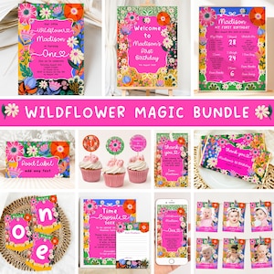 Wildflower Birthday Invitation Bundle, Wildflower 1st Birthday Bundle, Wildflower Birthday, Wildflower Birthday Decor Editable Printable