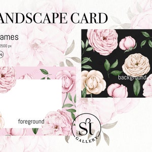 Frames of rose flowers water colors , floral border, PNG File, Landscape card, invite card, Digital floral clipart PNG, Digital download