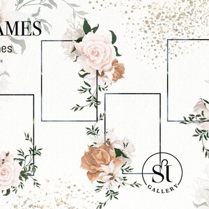 Frames of pink and white rose flower water colors, flower frame, invitation card , wedding card , digital download, PNG File, clip art
