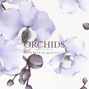 Seamless pattern of Orchid flowers water colors, digital download, PNG File