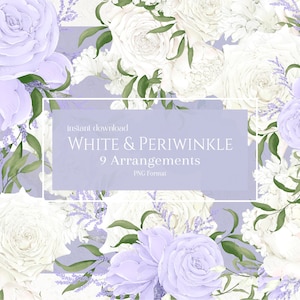 Arrangements of white and periwinkle flowers water colors, digital download, floral clip arts, bright floral PNG set