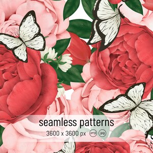 Seamless patterns of rose flowers water colors, floral arrangement, gift, invite card, Digital floral clipart PNG, Digital download
