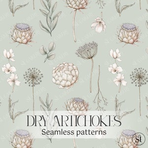Fleurs d'artichaut séchées, fleur d'automne, motifs de fleurs, mariage bohème, composition florale, carte d'invitation, clipart numérique PNG, téléchargement numérique