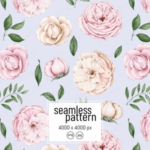 Seamless patterns of rose flowers water colors, floral arrangement, gift, invite card, Digital floral clipart PNG, Digital download