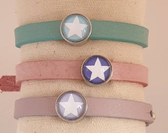 Lederarmband mit Stern, breites Lederarmband mit Glasschiebeperle Stern, Lederarmband Sternenkind, Armband Stern mit Farbauswahl