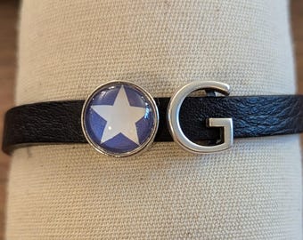 Lederarmband mit Stern und Buchstabe, breites Lederarmband mit Glasschiebeperle Stern, Lederarmband Sternenkind, Armband Stern  Farbauswahl