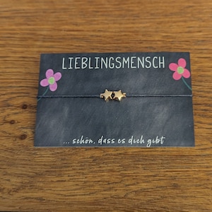 Freundschaftsarmband mit zwei Sternen und einer Karte Lieblingsmensch. Sternenarmband Partnerarmband, Sterne gold, Sterne silber, Liebe