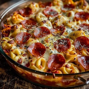 Cheese Tortellini Pepperoni Pizza Casserole – Downloadable Dinner Recipe