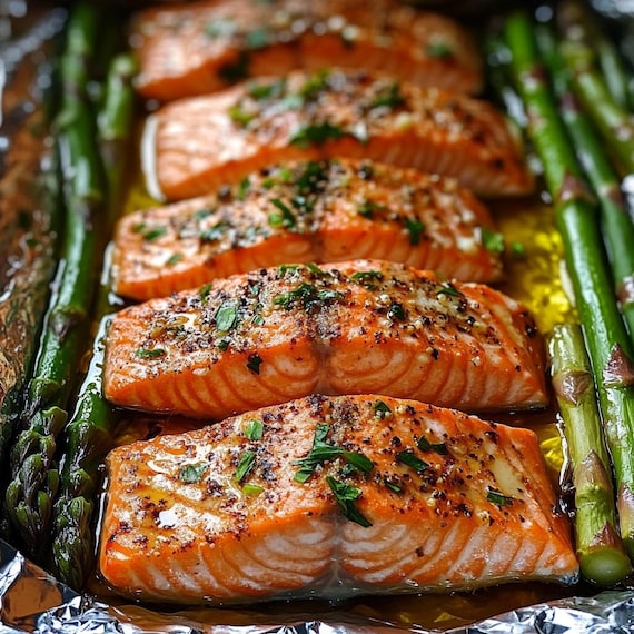 Baked Salmon in Foil with Asparagus Recipe Quick Healthy (Downloadable)