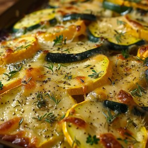 Courgette en gele pompoen au gratin - Printbare receptenkaart downloaden