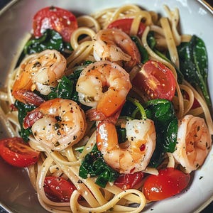 Shrimp, Tomato & Spinach Pasta in Garlic Butter Sauce – Downloadable Fresh and Flavorful Pasta Recipe