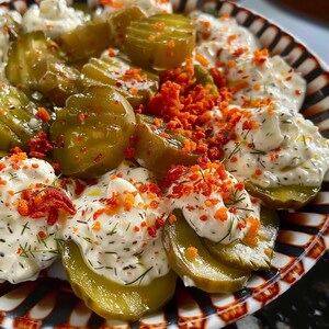 Whipped Garlic Dill Cream Cheese Spread with Pickles & Hot Cheetos – Downloadable Printable Recipe