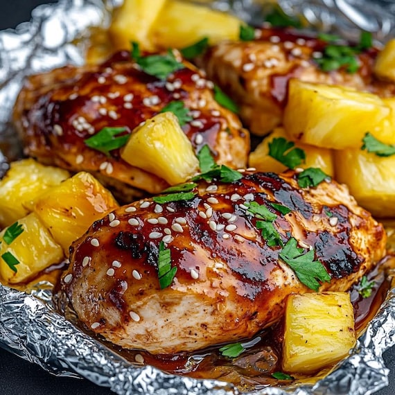 Hawaiian BBQ Chicken and Pineapple Foil Packets Recipe