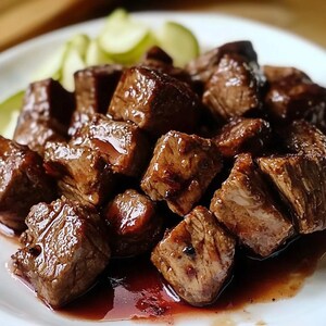Bocados tiernos de bistec en olla de cocción lenta: tarjeta de receta fácil y descargable