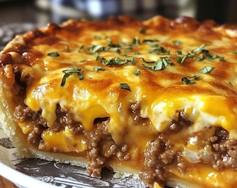 Pioneer Woman-Inspired Cheeseburger Pie Recipe Card – Printable Comfort Food Classic