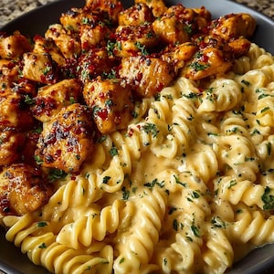 Downloadable Recipe: Garlic Butter Chicken Bites with Spicy Cajun Alfredo Twisted Pasta