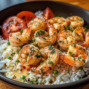 Creamy Garlic Butter Shrimp Bowl with Herb Rice Recipe - Downloadable Dinner Delight
