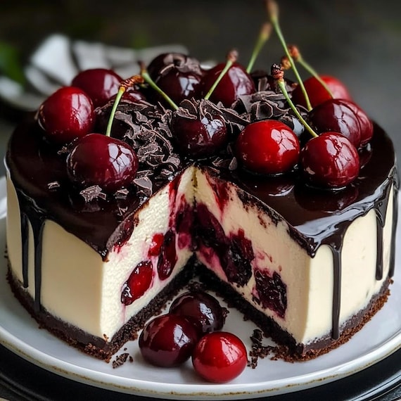 Black Forest Cheesecake Bliss – Creamy Cheesecake with Cherries, Chocolate, and a Sweet Graham Crust