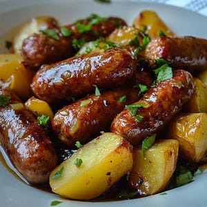 Sweet and Savory Glazed Sausage and Potatoes Recipe – One-Pan Comfort Food, Instant PDF Download, Easy Dinner