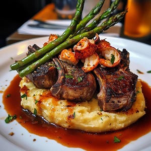 Lamb Chops over Lobster Mash with Asparagus – Elegant, Decadent, and Ready to Impress!