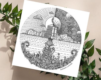 Art Print Broch Scotland, Iron Age + Illustration, Print + Picture, Archaeology + Art, Drawing + Travel, Vintage + Highland Symbol