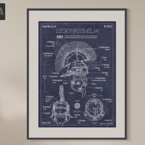 Póster Casco romano, solicitud de patente + imagen, arqueología + arte, historia + ciencia, vintage + decoración de pared, ilustración + legionario Roma