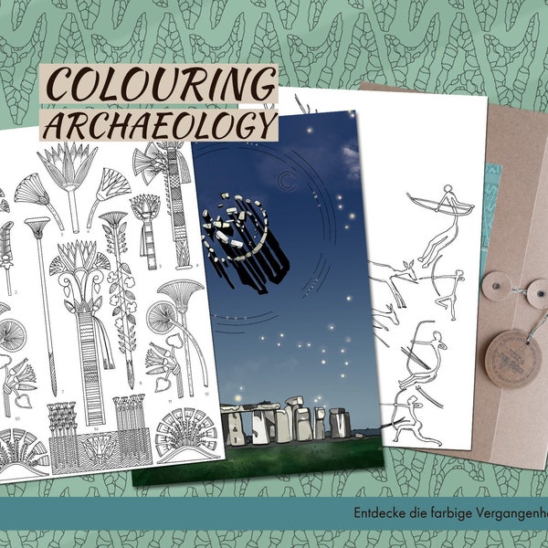 COLOURING ARCHAEOLOGY - Discover the colourful past: archaeology + art, colouring book + vintage, history + science, picture + decoration