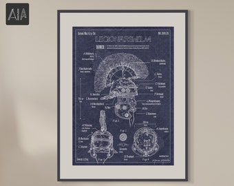 Capacete Romano – Ilustração Legionária em Estilo Vintage de Impressão de Patente – Impressão Artística de Arqueologia e História como Decoração de Parede, Pôster