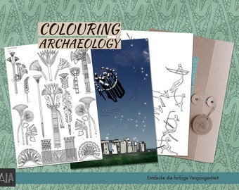 COLOURING ARCHAEOLOGY - Discover the colourful past: archaeology + art, colouring book + vintage, history + science, picture + decoration