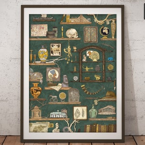 Poster Archaeologist Study, Cabinet of Curiosities + Explorer, Archaeology + Art, Picture + Wall Art, Retro + Illustration, Vintage