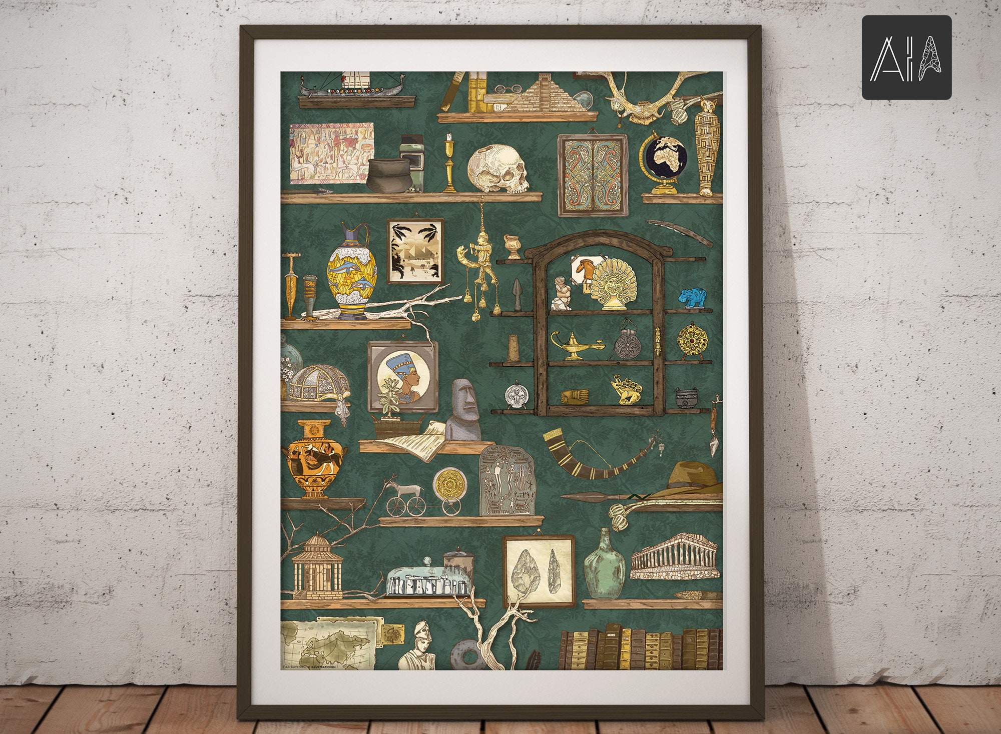Poster Archaeologist Study, Cabinet of Curiosities + Explorer, Archaeology + Art, Picture + Wall Art, Retro + Illustration, Vintage